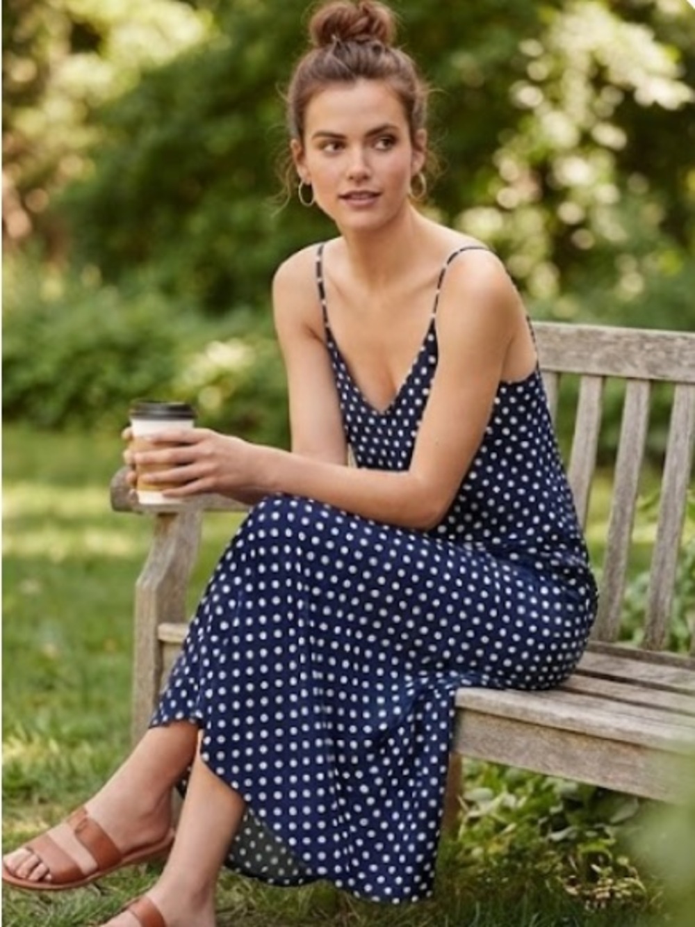 Navy Polka Dot Maxi Slip Dress | Size M